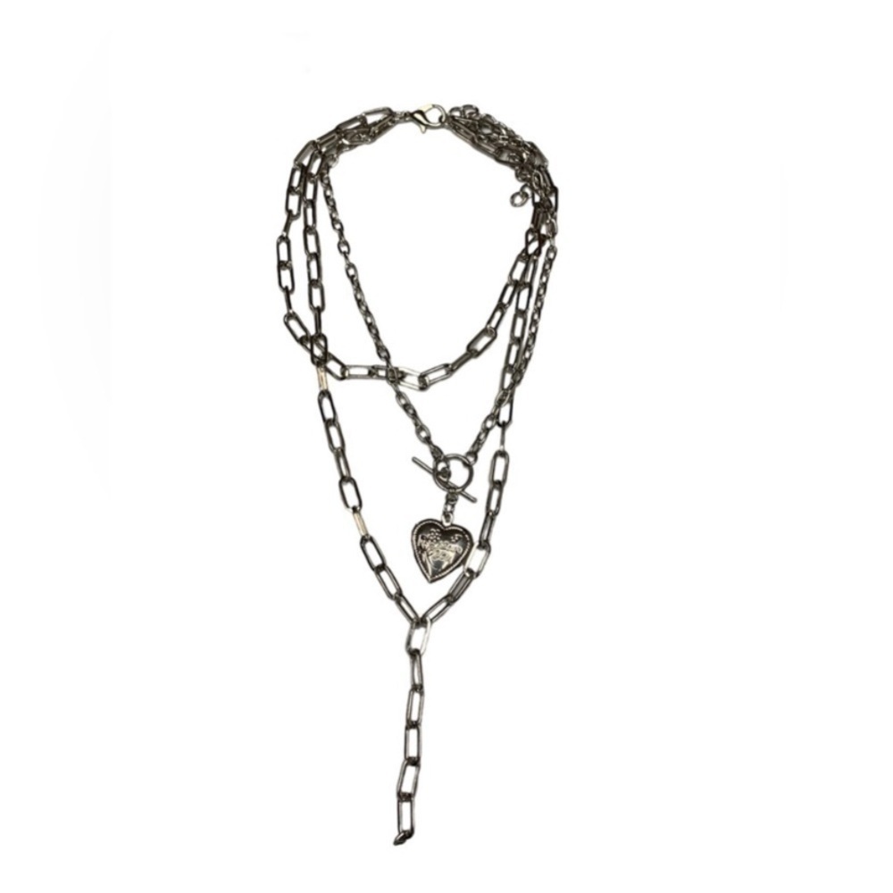 Layered silver locket necklace